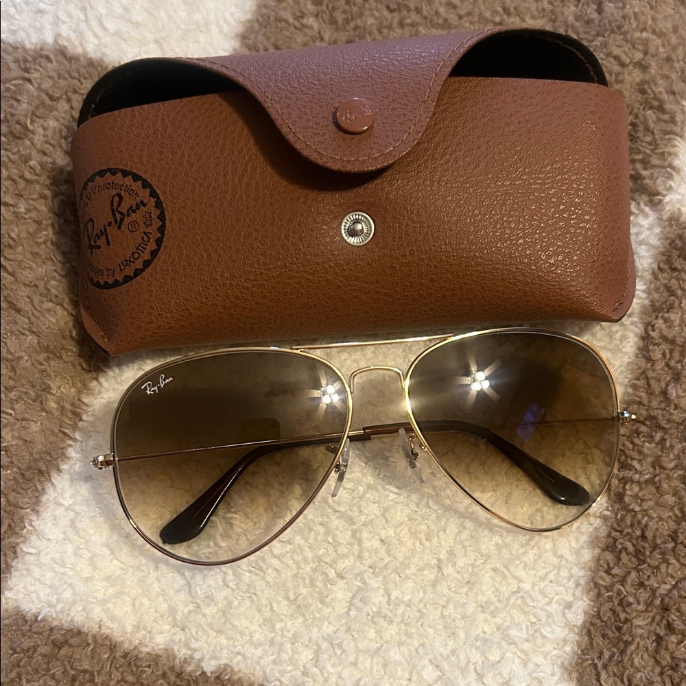 Ray-Ban Gold Frame Aviator Sunglasses with Brown Lenses
